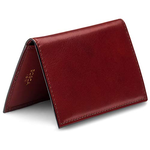 Image of Bosca Men's Leather Card Holder Wallet - Italian Full Grain Vegetable Tanned Credit Card Case - 6 Card Slots, 2 Receipt Wells - Classic Glossy Finish - Gift-Ready Packaging - Dark Brown