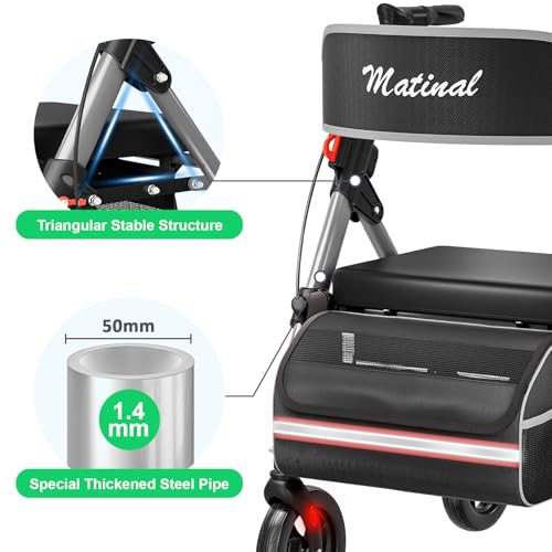 Image of Walkers for Seniors with seat, Rollator Walker with Seat, Silver