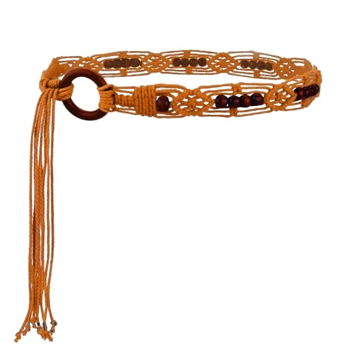 Boho Woven Braided Belt with Beads - Womens Tassel Braided Waist Belts for Dress Skirts Chain Fabric Rope Woven Belt for Women Vintage Country Western Knot Wrap Belts for Women Boho Outfit
