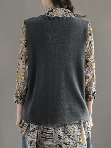 Wowcarbazole Womens V Neck Sweater Vest Sleeveless Button Down Solid Knit Cardigan Vest Casual Knitted Tank Tops with Pockets2