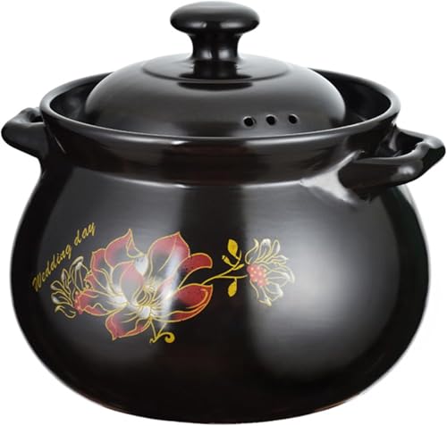 Clay Cooking Pot, Casserole Dish with LidBlack,7.5L