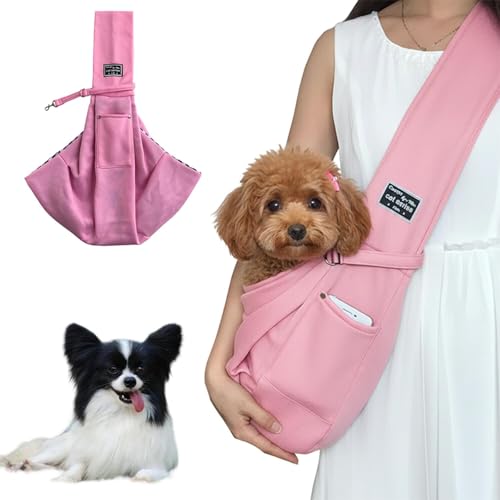 Lifetips パピヨン(Papillon) ペットスリング 犬猫兼用 ショルダーキャリー 軽量 通気 洗える 調節可能 クッション付き 収納ポケット 斜め掛け アウトドア 11色展開 小型犬 中型犬 ペット用キャリーバッグ (ピンク)