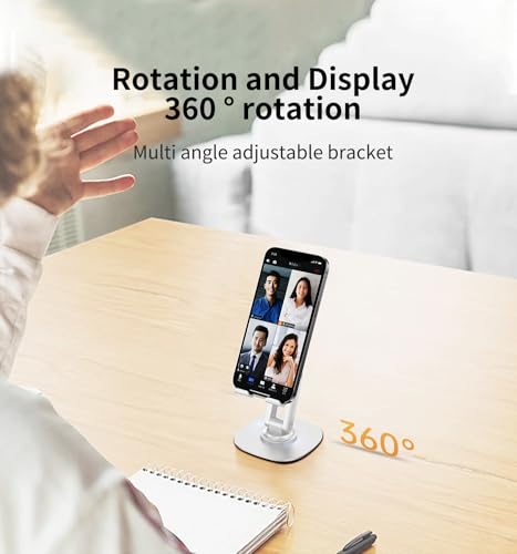 Image of 360 Rotating Cell Phone Stand for Desk (K69-White) | Adjustable & Foldable Phone Holder, Aluminum Desktop Phone Stand with Anti-Slip Base, iPad Stand for Desk