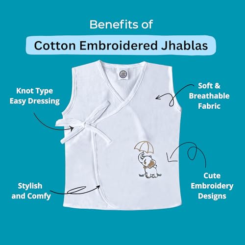 Image of Pure Cotton Embroidered Jhablas for New Born Baby 0-3 Months, Soft & Comfortable Vest Jablas Set, for Boys & Girls, Pack of 3, new born baby gifts