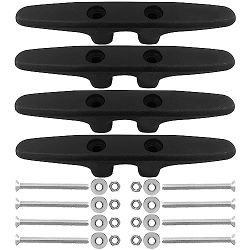 ISURE MARINRE 4 PCS Marine Black Nylon Cleat Open Base 6 Inch Heavy-Duty Nylon Cleat Boat Deck and Anchor Line Cleat w/Finish