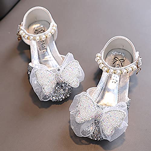 Princess Sandals For Girls Spring And Summer Girls Sandals Dress Dance Performance Princess Shoes Pearl Mesh Bow Shoes (b-Silver, 8.5 Toddler)4