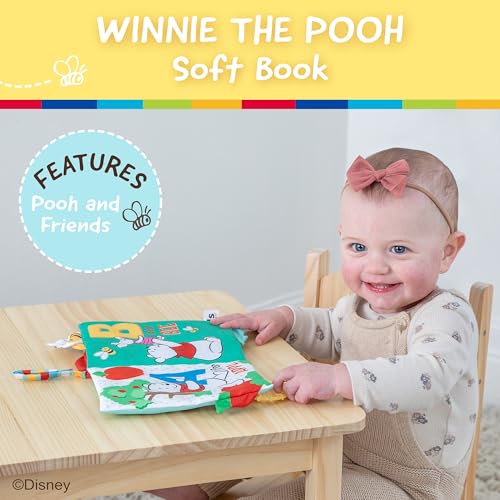 Image of Kids Preferred Disney Baby Winnie The Pooh Deluxe Soft Book Abc's with Pooh On-The-Go Sensory Books for Babies with Crinkle Pages and BPA Free Teether