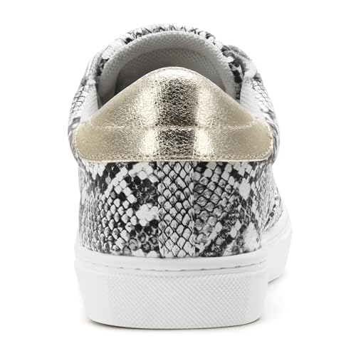 Image of PARTY Women's Fashion Star Sneaker Lace Up Low Top Comfortable Cushioned Walking Shoes,Podcast-White SNAKE-11