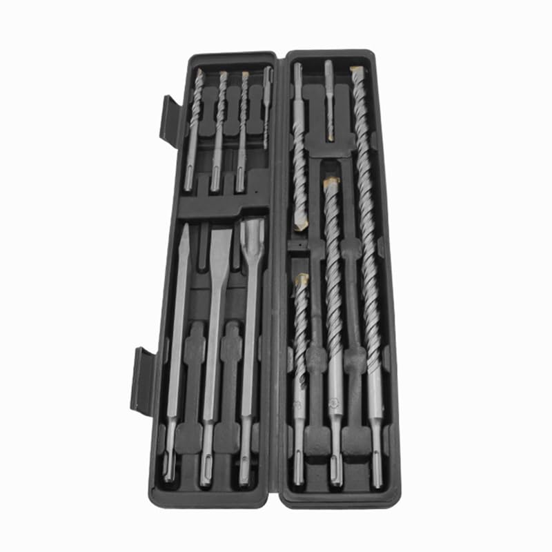 12pcs Rotary Drill Bits Set & Chisels- SDS Concrete Masonry Hole Tool with Storage Case Perfect for Drilling Through Concrete, Cement, Stone, Brick, Ceramic Pots