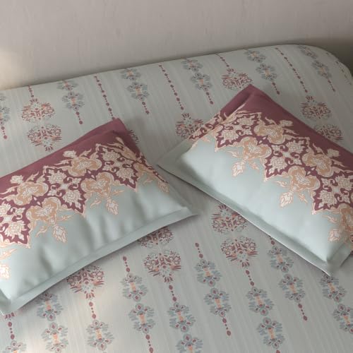 Image of Spaces Fiora Ornate Single Bedsheet with 1 Pillow Covers | 100% Cotton Bed Sheet | Percale Bedding Set | Super Soft & Breathable Bedsheet | Light Grey | 152 x 228 Cm