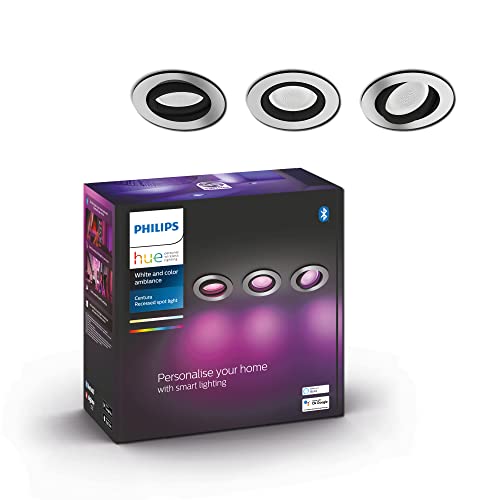 Philips Hue - Foco Inteligente Empotrable Hue Centura 5.7W, 350 lm, Luz Blanca y de Colores, compatible con Alexa y Google Home - Aluminio, Pack de 3 [Clase de eficiencia energética G]