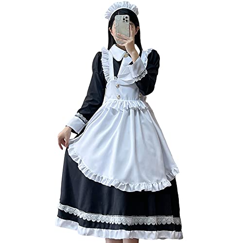 [YAISHN] メイド服 ロリータ ワンピース ゴスロリ 可愛い 正統 ドレス ロング 人気 ハロウィン 仮装 レディース コスプレ 長袖 蝶結ぶ パーティー イベント 演出服 カチューシャ ニーハイソックス 5点セット (XL)の商品画像（Amazon）