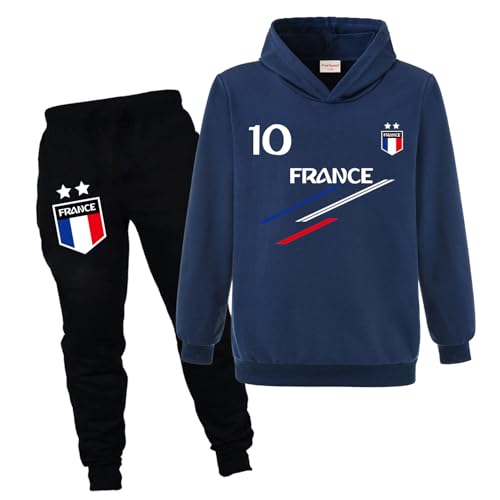 Forlcool Ensemble Deux pièces Sweat à Capuche et Pantalon de Sport de Football pour Enfants France 2 étoiles (FR/ES, Âge, 11 ans, 12 ans, Taille normale,...