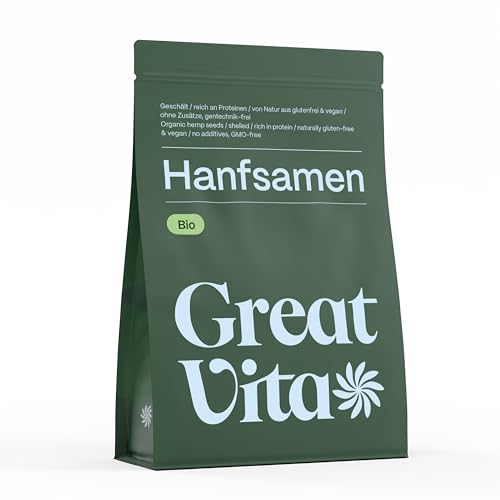 GreatVita Bio Hanfsamen, geschält, 1 kg | DE-Öko-037, reich an Proteinen, Omega-Fettsäuren...