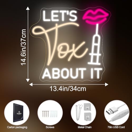Image of Let's Tox about it Neon Sign Botox LED Light Injector Spa Studio Decor | USB Powered Dimmable Beauty Spa Sign Medspa Decoration Business Open Welcome Wall Art, 14.6 inchx13.4 inch