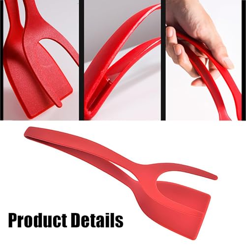 Versatile 2-in-1 Egg Flipper Spatula and Tongs - 2 PCS Non-Stick Heat-Resistant Kitchen Tools for Pancakes, Fish, and Omelets in Black and Red - Image 3