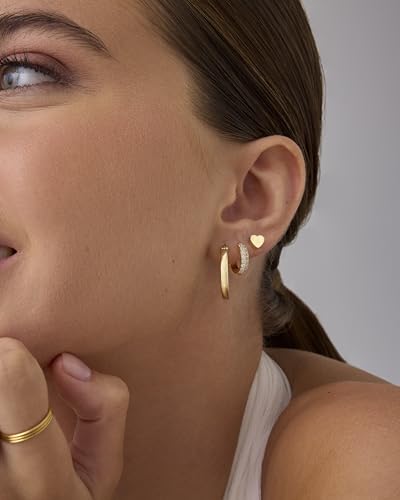 PAVOI 14K Gold Plated Double Sided Star and Heart Flat Back Stud Earrings for Women with Cubic Zirconia | Celestial Earring Screw Back Pair4