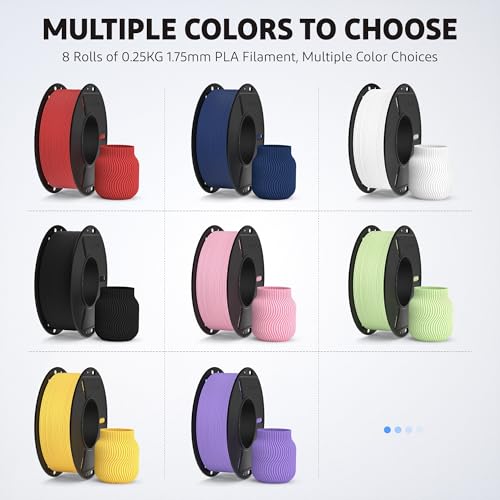 Image of ELEGOO Matte PLA 3D Printer Filament Bundle 1.75mm, 8 Colors 250g Spool Dimensional Accuracy + /- 0.02mm, 8 Pack Multicolors Fits for Most FDM 3D Printers