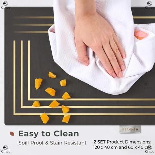 Image of KIMEE Kitchen Runner Mat (40x120 and 40x60cm) - Elegant Gold line Anti-Fatigue Floor Rug, Non-Slip Rubber Backing, Waterproof & Washable Heavy Duty Dirt Trapper for Home, Kitchen, and Hallways
