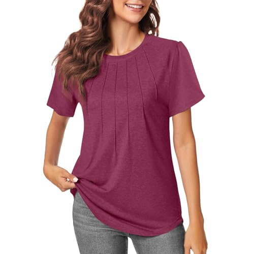 Beimuc Shirts for Women Short Sleeve Summer Tops Pleated Dressy C...
