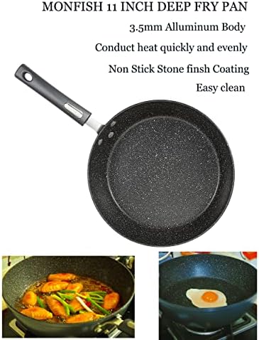 Monfish 4pcs deep Fry Wok allumium pan Set 30 cm Wok & stir Fry pan w lid,28 cm Skillet Frying pan w lid Non Stick Granite Stone Finish for All stovetops