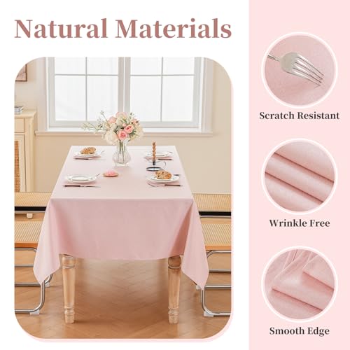 Nappe carrée texturée imperméable et infroissable rose clair pour une table protégée - 5