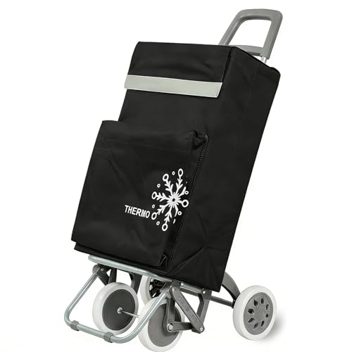 Carro de Compra Plegable Ligero, Bolsa Térmica, 100x41x33cm, 40 litros, 4 Ruedas, Embalado con Cartón Reforzado (Negro)