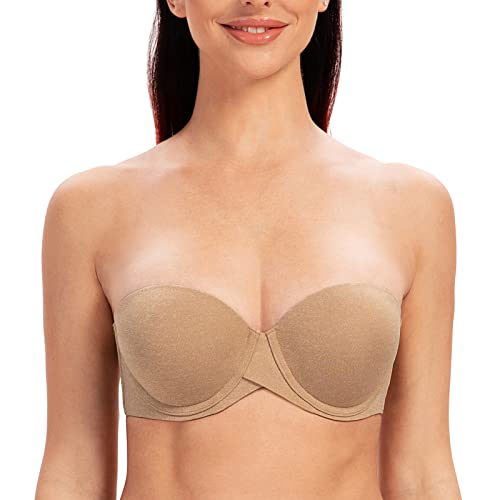 Image of MELENECA Women's Push Up Strapless Bra Padded Underwire Stay Put Lift | Non-slip silicone grip, seamless shaping, lift support and comfortable wear for weddings, dresses and daily outfits