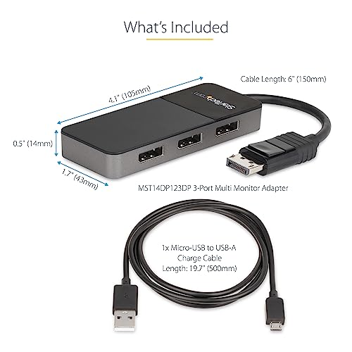 Image of StarTech.com 3-Port DisplayPort 1.4 Splitter, DisplayPort to 3x DP Multi-Monitor Adapter, Triple 4K Computer MST Hub, USB Bus-Powered, Windows Only (MST14DP123DP)