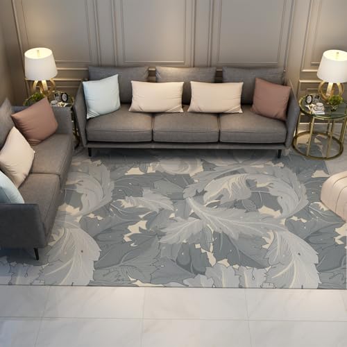 Tapis de salon floral 60x120cm lavable et antidérapant gris