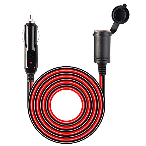 Cigarette Lighter Extension Cord UL 16AWG Wire Heavy Duty Pure Copper Cable Fused Auto DC Power Plug 12 24 Volt for Car Tire Inflator Cleaner Male Female Socket Adapter (12FT)