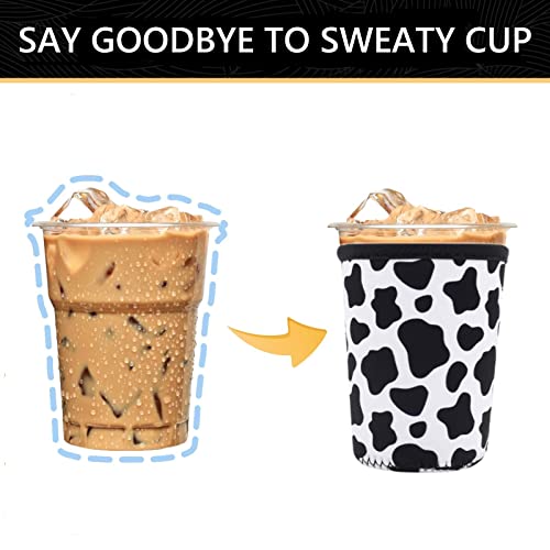 Image of YR Reusable Neoprene Insulator Sleeve for Iced Coffee Cups, 3 Pack Coffee Coolies sleeves for Iced & Hot Drinks, Cold Beverage Cooler Compatible with Starbucks Coffee and More (Cow)
