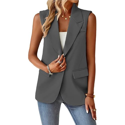 Blazers for Women Business Casual Sleeveless,Casual Work Office Blazers,Sleeveless Open Front Blazer Waistcoat with Pockets