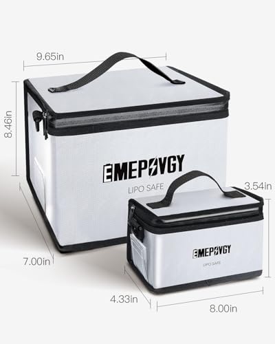 EMEPOVGY Fireproof Battery Safe Bag Explosionproof Battery Storage Guard Pouch for Charge & Storage with Portable Bandage 2 Pack(9.65x8.46x7inch, 8x3.54x4.33inch)