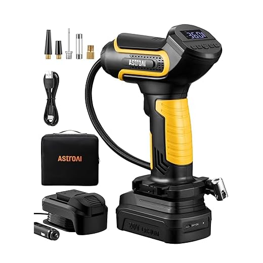 AstroAI Tire Inflator Air Compressor Cordless with 20V Rechargeable Li-ion Battery 150 PSI Portable Handheld Air Pump with 12 V Car Power Adapter for Cars Motorcycles LS40791（C1）