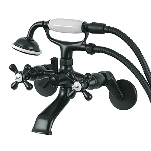 Kingston Brass KS266MB Kingston Clawfoot Tub Faucet, 7-3/16" Spout Reach against the Wall, Matte Black