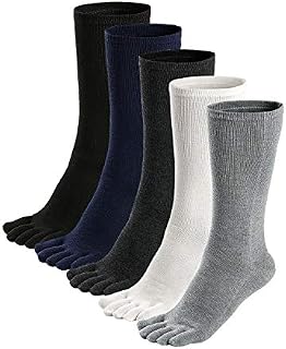 Mens Toe Socks Cotton Five Finger Socks Sports Running Crew Socks, UK 6-10/EU 39-45, 3/5 Pairs