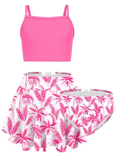 Image of Arshiner Girls 3 Piece Swimsuit for Teen Girl Tankini Swimsuits Bathing Suit Beach Bikini Swimwear with Skirt