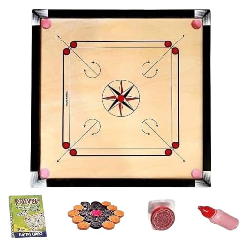Image of KMT 32 Inch Carrom Board Full Size Matte Finish | Smooth Playing Surface | Assam Plywood| Indoor Board Game for Kids & Adults | Family Recreation & Skill Practice (32 x 32 Inches Carrom Board Style D)