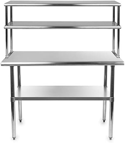 Stainless Steel Work Prep Table 18 x 36 with Adjustable Double Overshelf 12 x 36