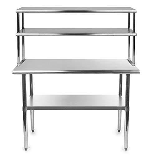 KPS Commercial Stainless Steel Work Prep Table 24" x 48" with Double Overshelf 12" x 48" | NSF Certified | Adjustable Undershelf | Restaurant, Bakery, and Kitchen Prep Table