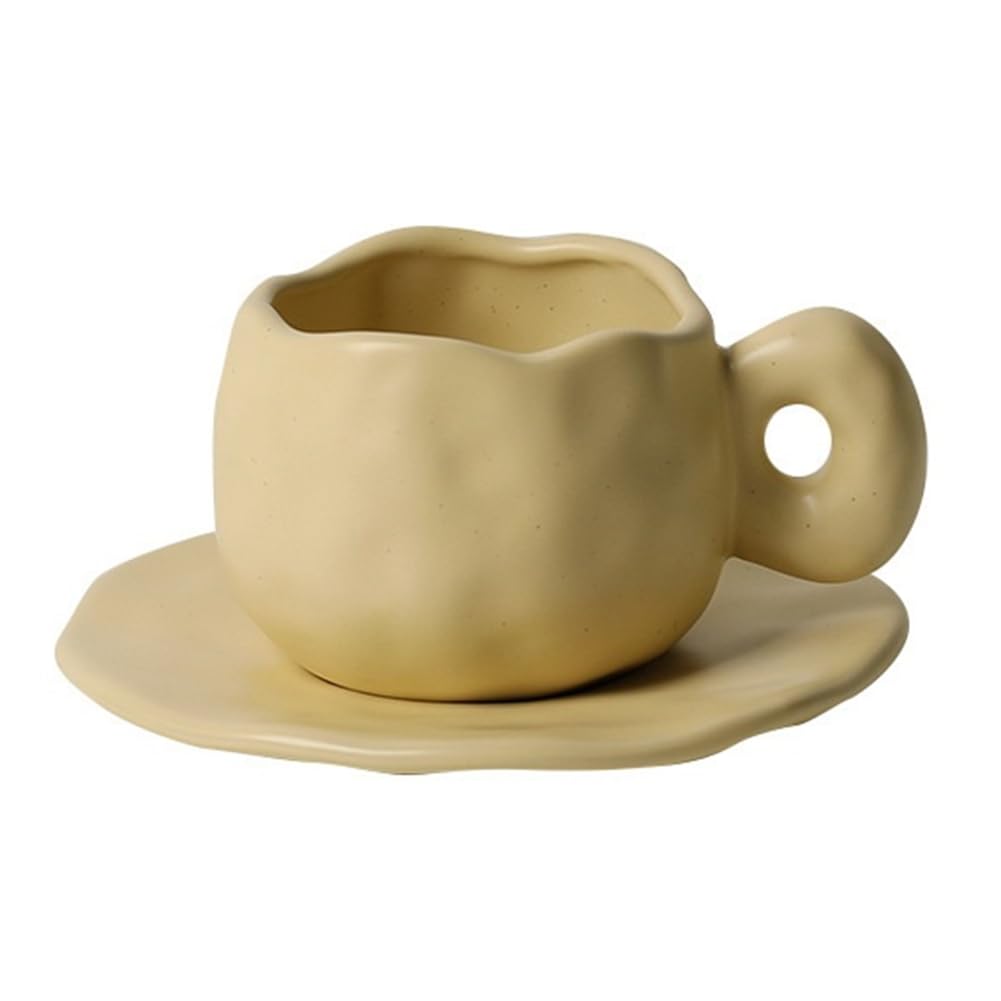 Aundhegrtt Coffee Cup 330ml with Sauce, Breakfast Milk Oat Cup, Officical Water Cup, Khaki Color Modern Design Ceramic Cup