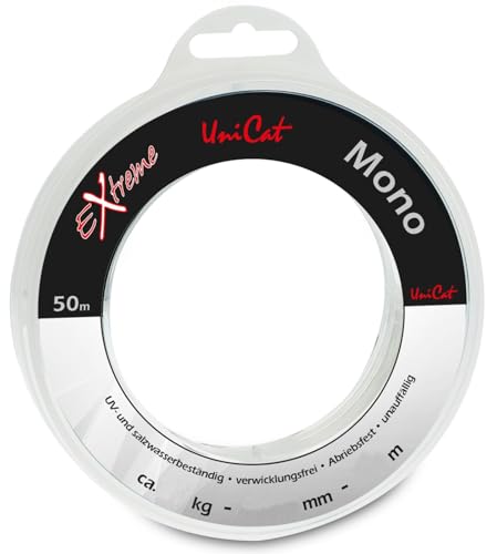 Uni Cat Extreme Mono 50m - Vorfachschnur zum Wallerangeln, Monofile Schnur für Wallermontagen, Wallerschnur, Vorfachmaterial, Durchmesser/Tragkraft:1.15mm / 48.4kg