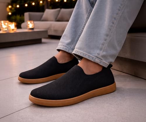 Image of Kraasa Men's Casual Slip-On Loafers | Soft Knitted Upper Breathable Flex Upper | Lightweight Comfort Shoes | TPR Sole