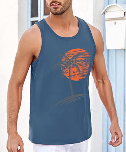 Mens Sleeveless Tank Tops Workout Gym Shirts Palm Tree Vintage Style T-Shirt4