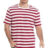 Camiseta de hombre a rayas estilo marinero con cuello redondo y mangas cortas, camiseta casual de verano para deporte y (M rojo oscuro)