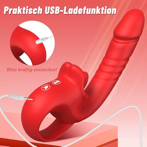 Vibration für Frauen Dildo Vibrator mit Stoßfunktion - Sex Spielzeug für die Frau mit 10 Zungenlecken und Vibrationmodi, G Punkt Vibration für Klitoris, Zungenvibrator Vibratorensets für Frauen