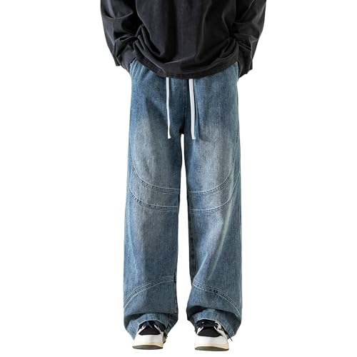 PRIJOUHE Mens Baggy Jeans Hip Hop Loose Fit Elastic Waist Distressed Jeans Denim Skate Pants3