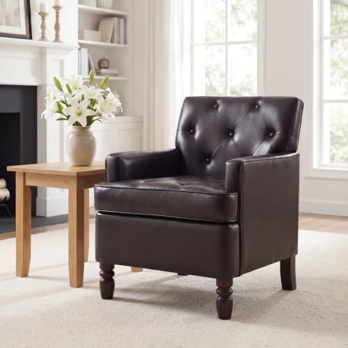 Image of Leather Recliner Chair, Vintage Single Reclining Couch, Brown