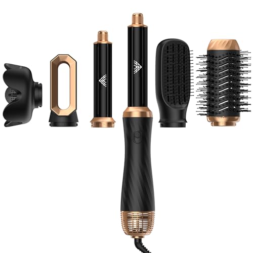 Secador 6 en 1, Cepillo de Aire Air Styler Set 6 Cabezales Intercambiables 3 Temperaturas Cepillo Moldeador De Pelo Cepillo Secador Pelo uego de brochas para secar el cabello
